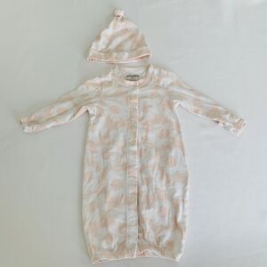 Mighty Goods Baby Girl Sleeper Gown Hat Newborn Foldable Cuff Pastel Pink Floral